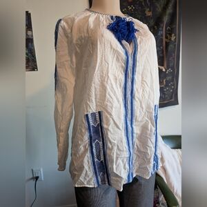White Cotton Embroidered Tunic Top Bohemian Blouse Casual Chic‎